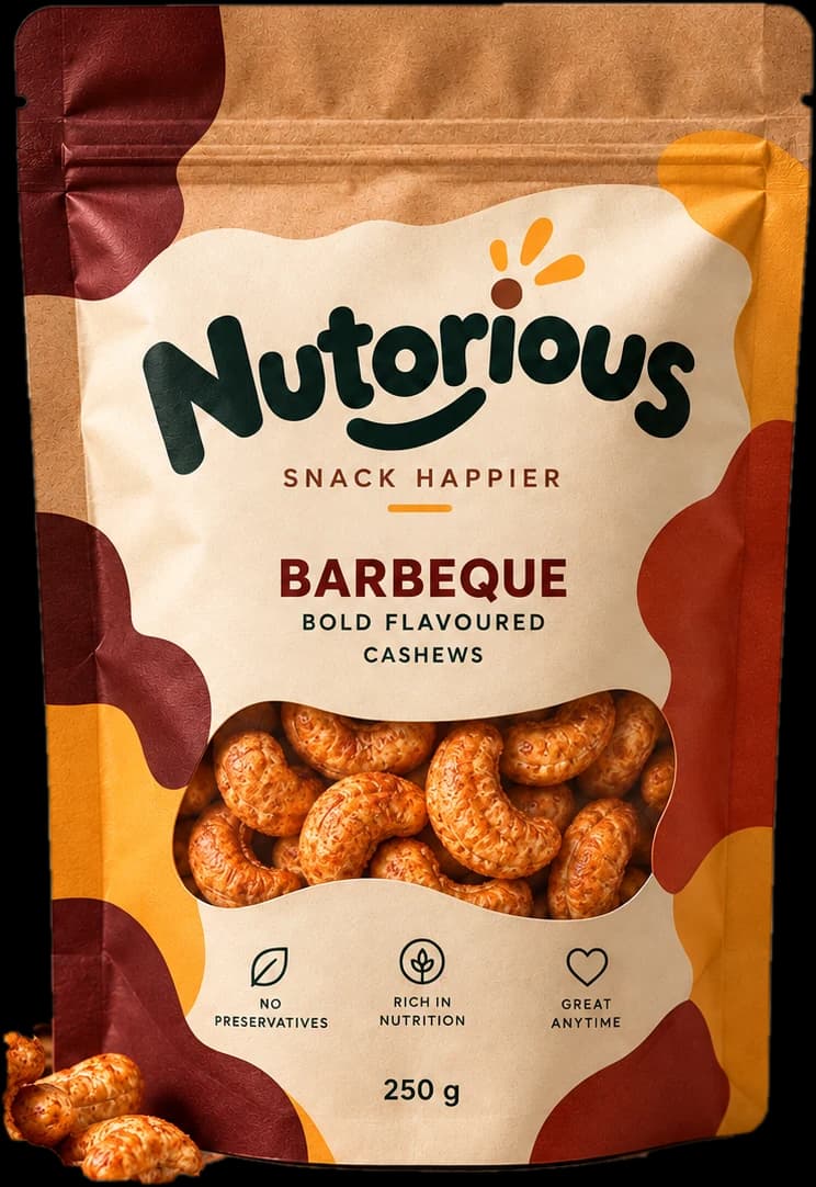 Nutorious Barbeque cashews 250 g pouch with chilli powder